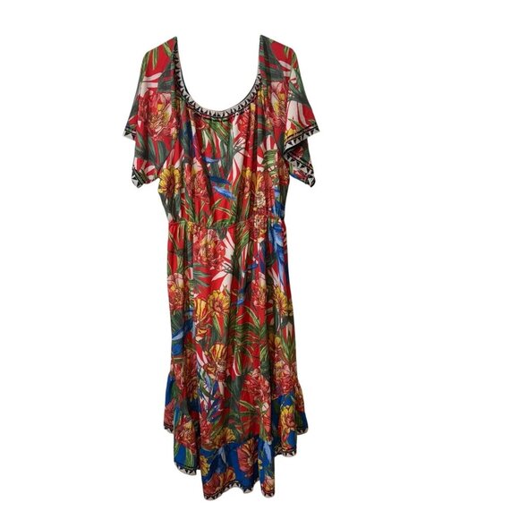 Flying Tomato Floral High-Low Dress With Tribal Trim & Flared Sleeves - Size 2x - Picture 5 of 7